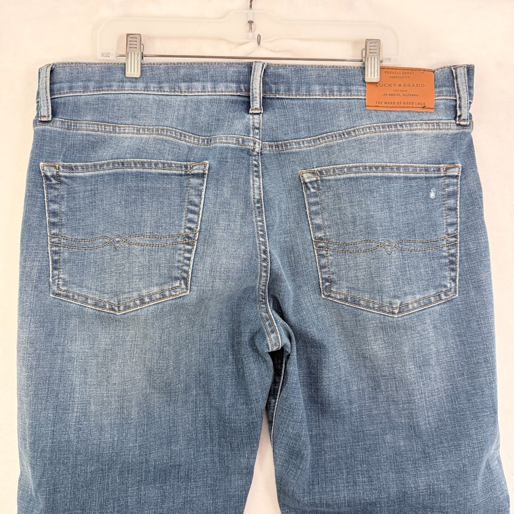 Lucky Brand 363 Vintage Jeans Mens 36x32 Blue Whisker Stretch Distressed - Picture 11 of 12